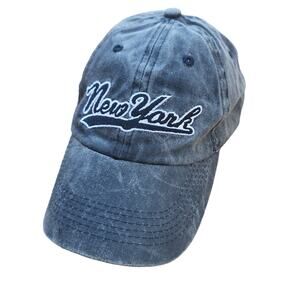 Vintage 90s New York Embroidered Charcoal Gray Distressed Cap Hat Adjustable